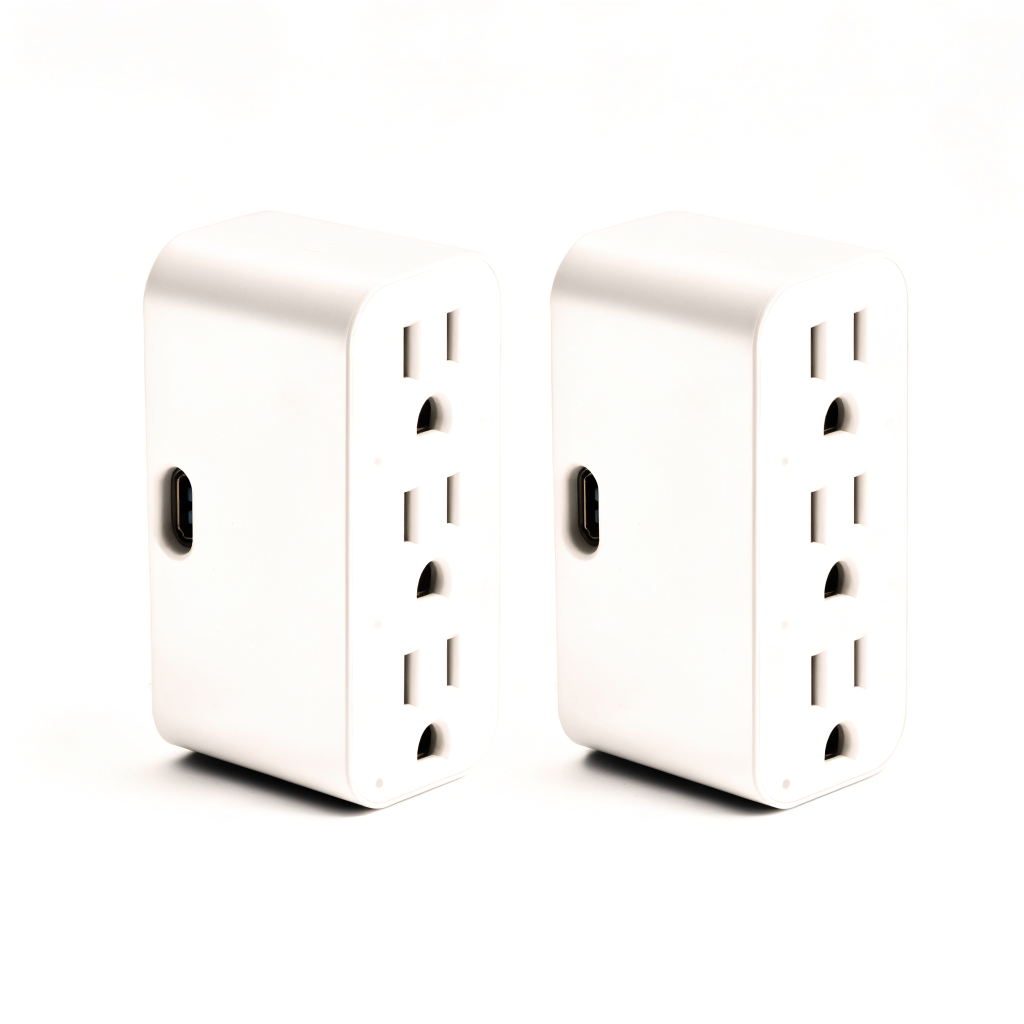 3-Outlet Wall Splitter with USB-C, 2-Pack